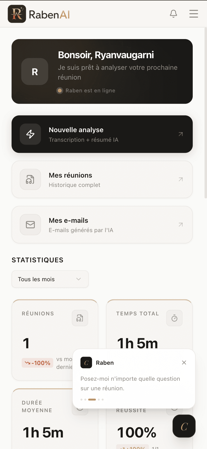 Raben.ai sur mobile